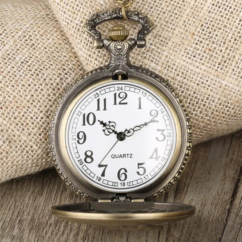 Horse Vintage Bronze Pocket Watch with Chain Necklace Unique - Picture 6 of 7